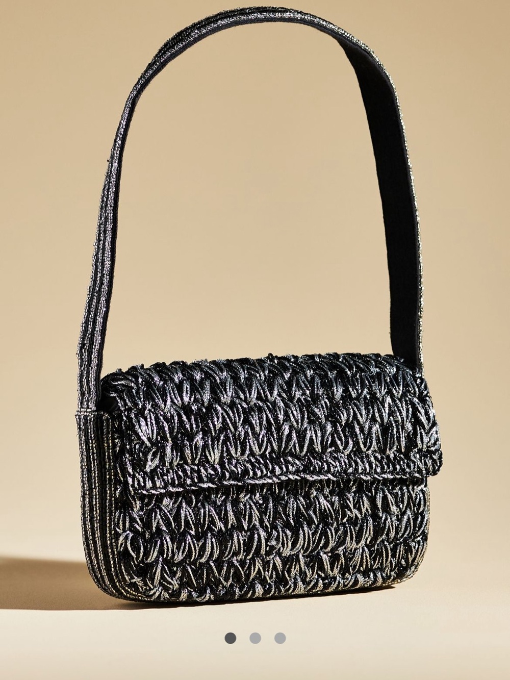 Anthropologie The Fiona Beaded Bag: Crochet Edition, Black, Silver, New